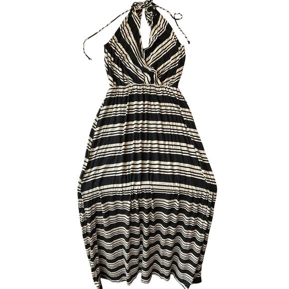 Liberty Love Women Maxi Dress size L Sleeveless Sexy V-neck Stripes Black White - Picture 2 of 10